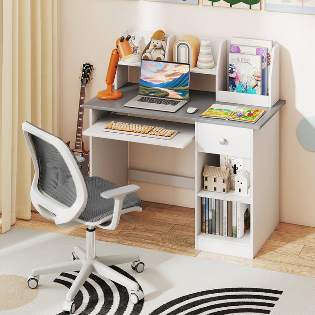 Kids Study Desk with Hutch & Shelves