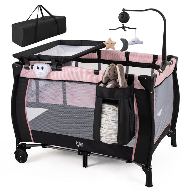 Pink 3-in-1 Baby Playpen with Bassinet