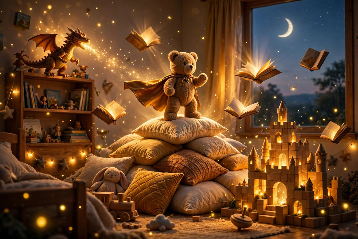 Child's pretend play world with storybook magic