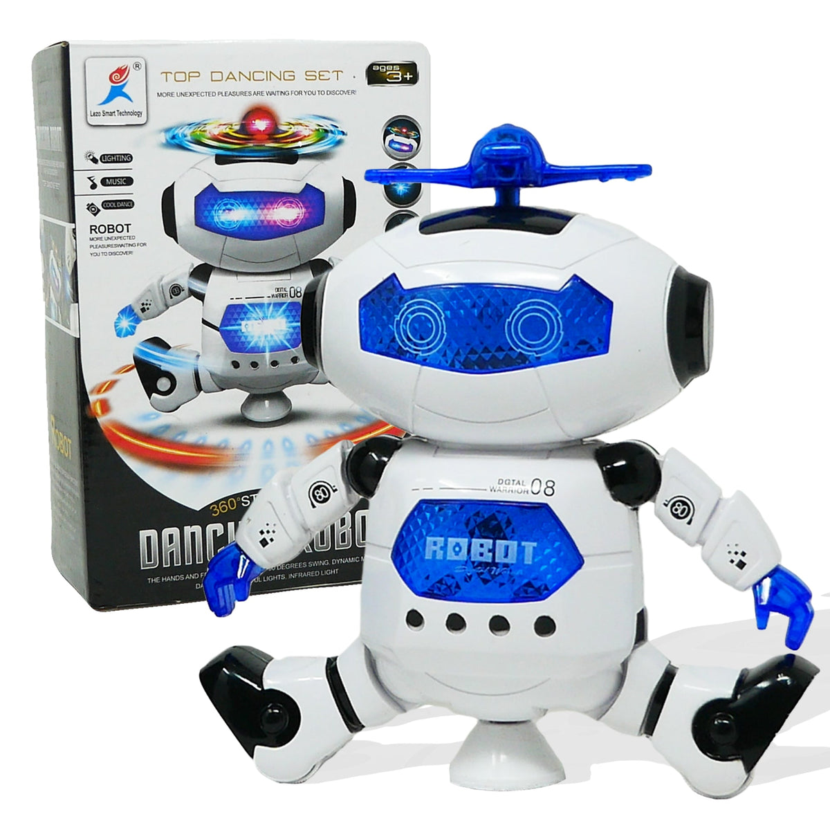 Dancing Robot Toy with 360° Spin, Music, Lights & LED Propeller - product photo