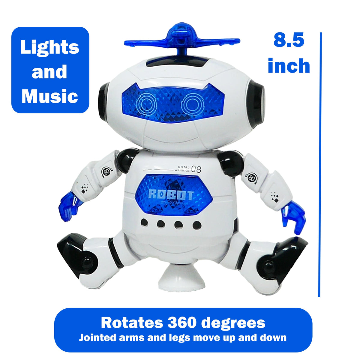 Dancing Robot Toy with 360° Spin, Music, Lights & LED Propeller - product photo