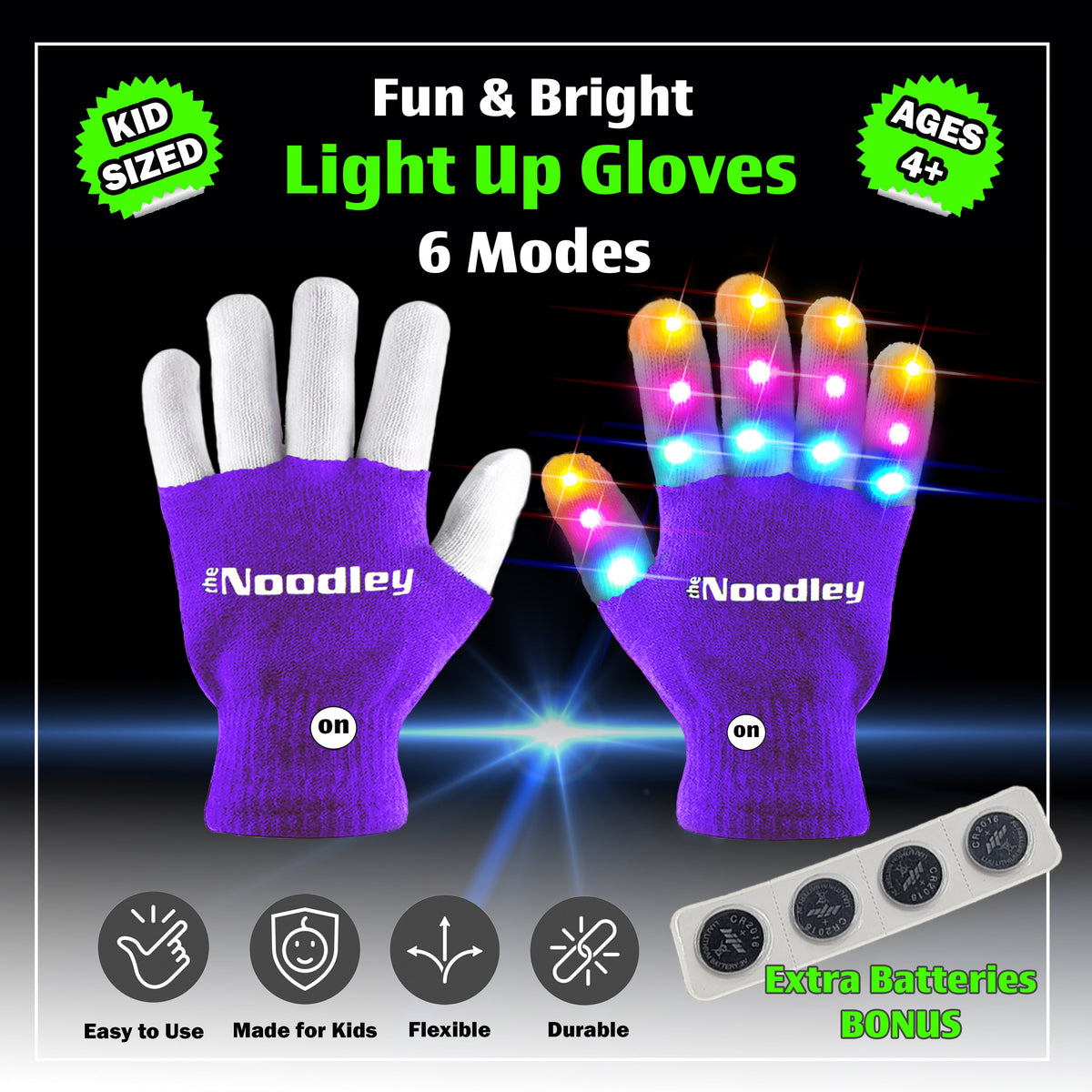 Purple LED Light-Up Gift Set: Gloves, 45-Inch Shoe Laces & Beanie - product photo