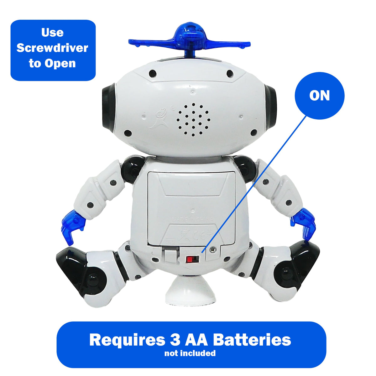 Dancing Robot Toy with 360° Spin, Music, Lights & LED Propeller - product photo