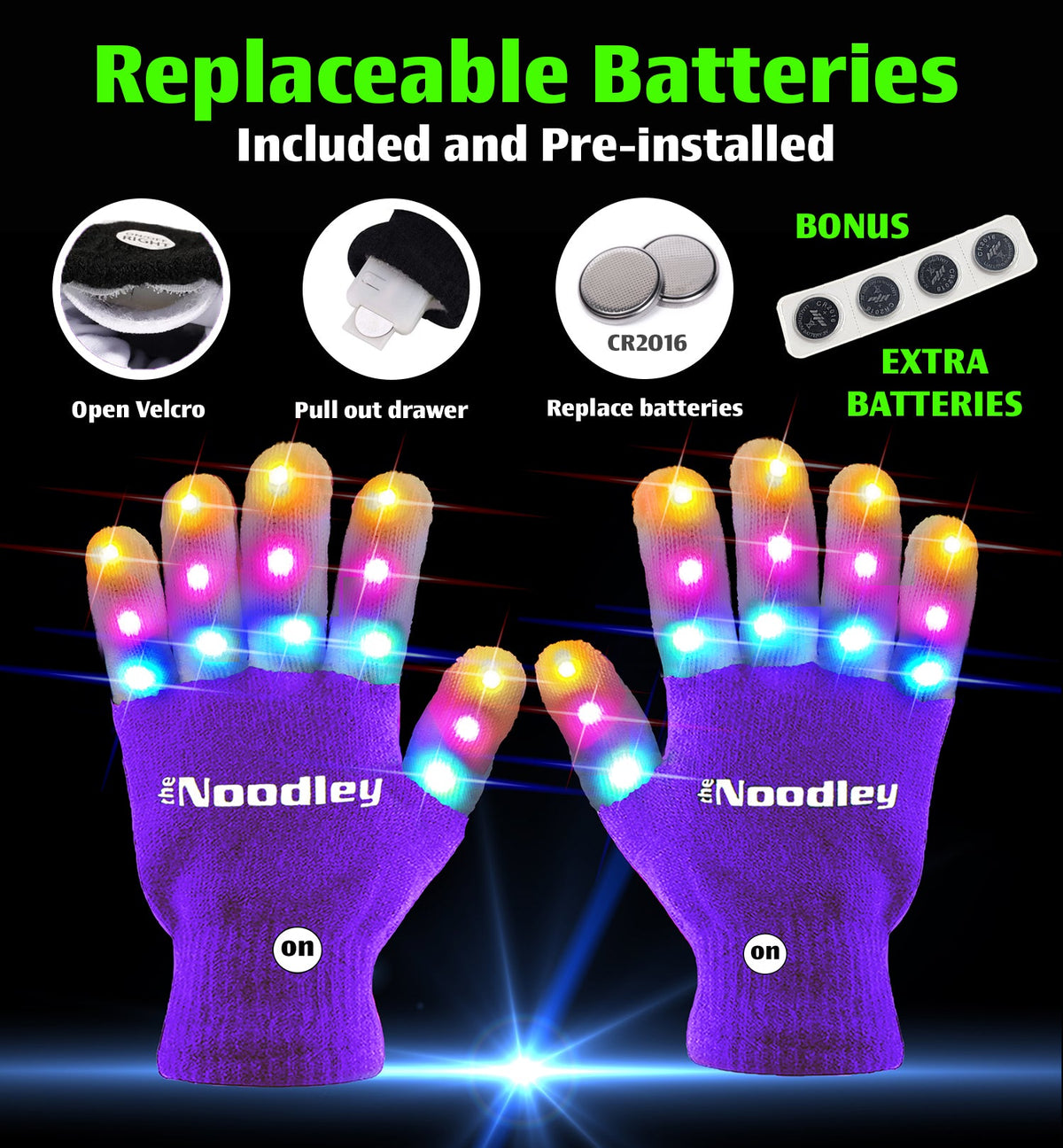 Purple LED Light-Up Gift Set: Gloves, 45-Inch Shoe Laces & Beanie - product photo