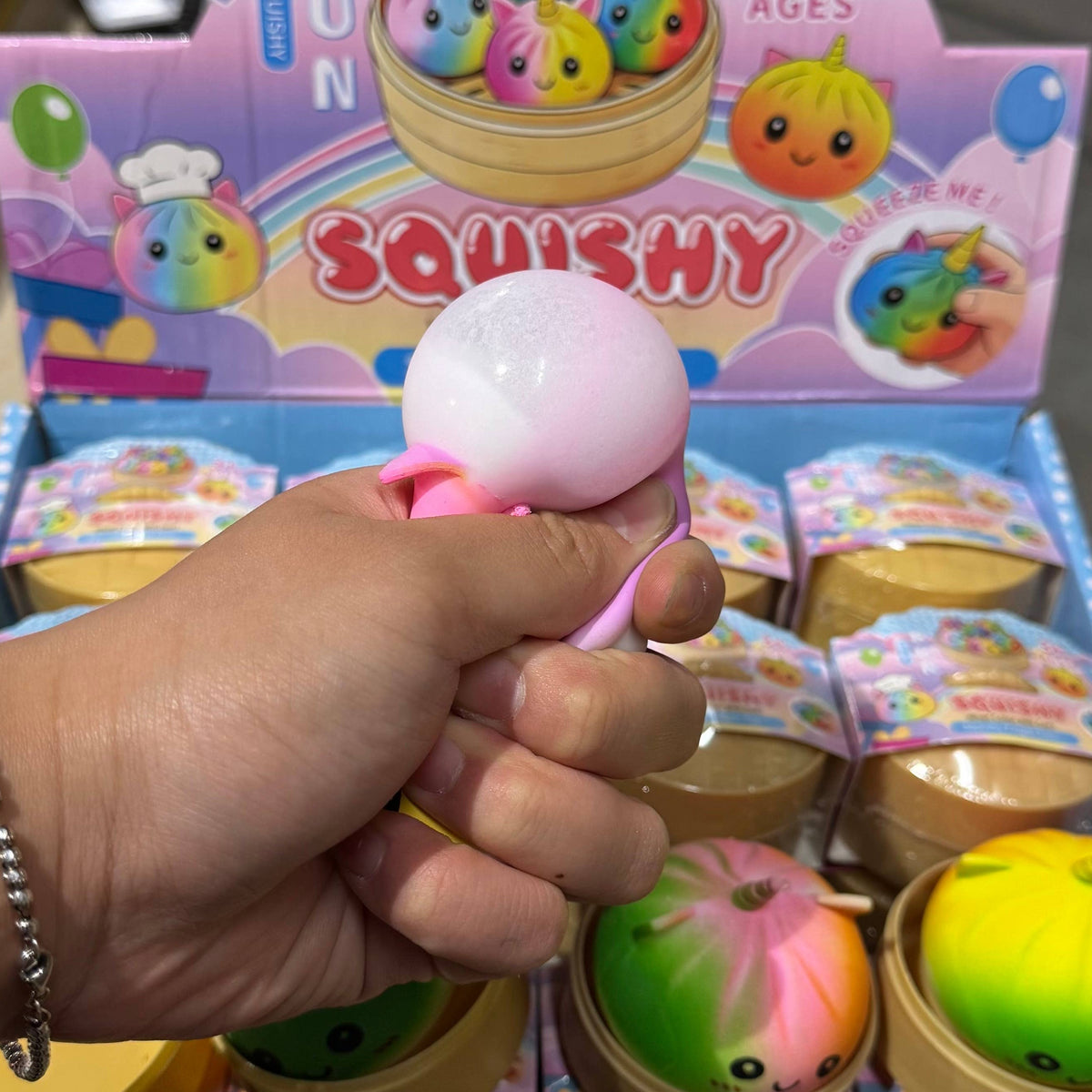 Mini Rainbow Unicorn Dumpling Squishy Toy, Ages 3+