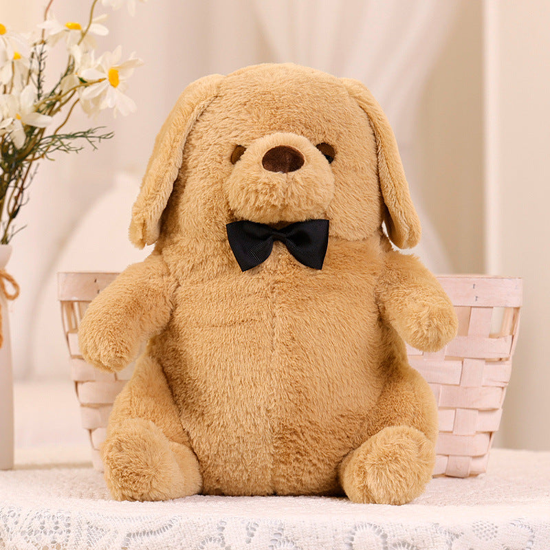 Cute plush cat with a black bow tie, soft short-plush fabric
