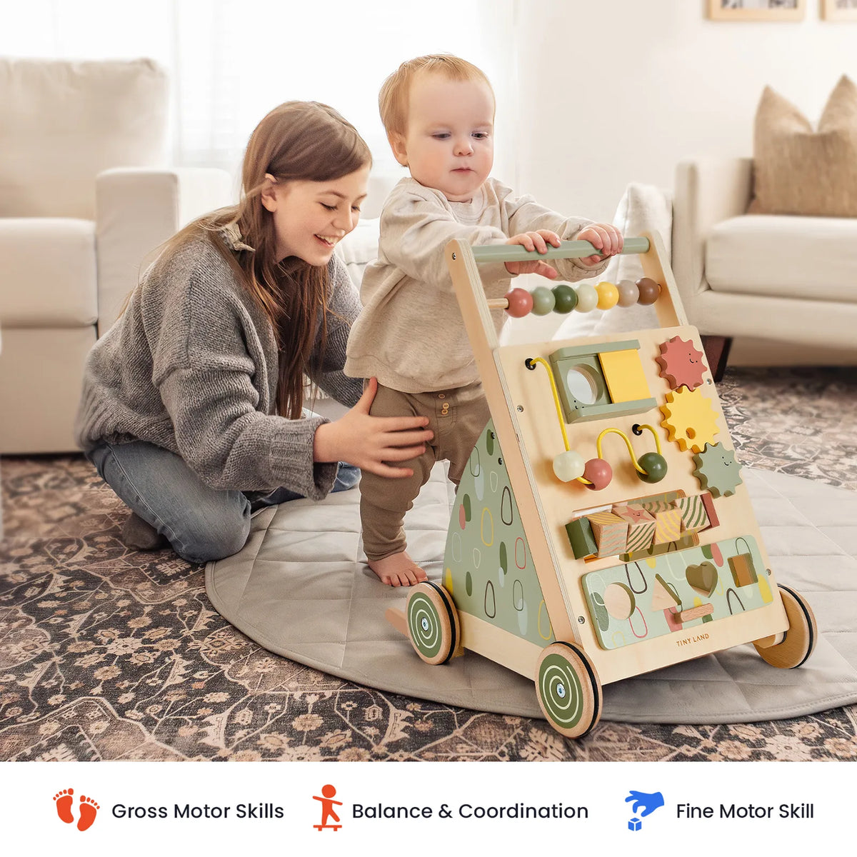 Tiny Land Sage Green Wooden Baby Walker — product image 2 of 8