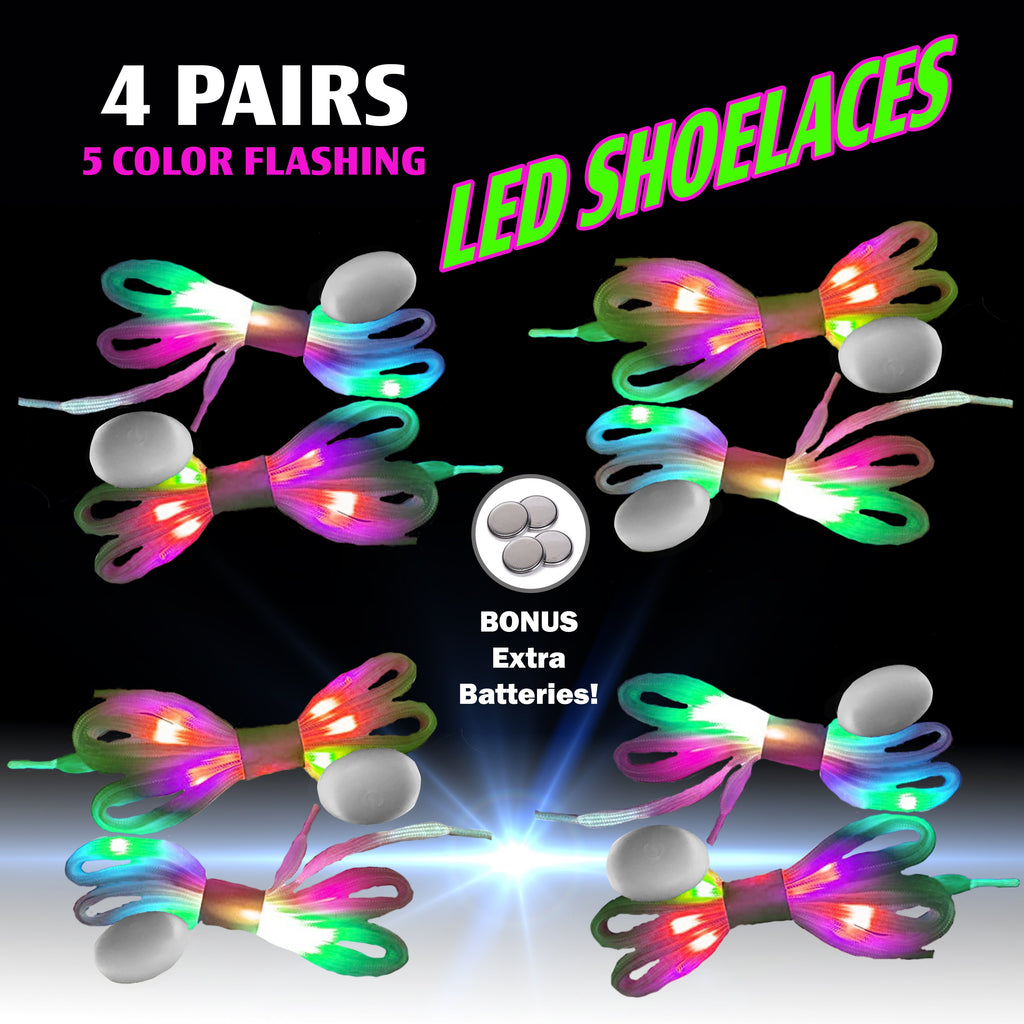 4-Pair Set of 5-Color LED Flashing Shoe Laces, 45 Inches - product photo