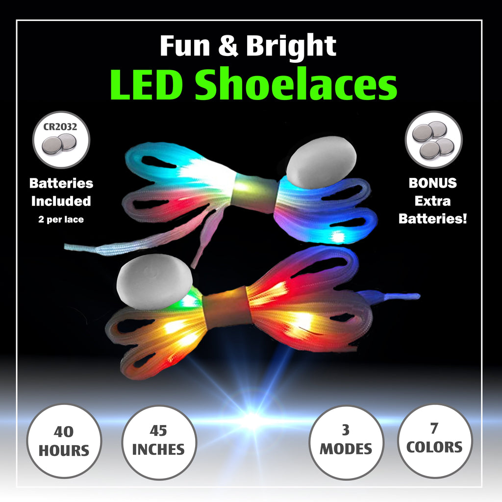 4-Pair Set of 7-Color LED Strobe Shoe Laces, 45 Inches