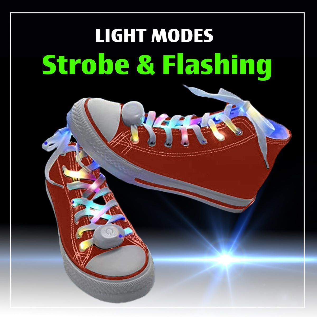 7-Color LED Strobe Shoe Laces for Sneakers & Skates, 45 Inches