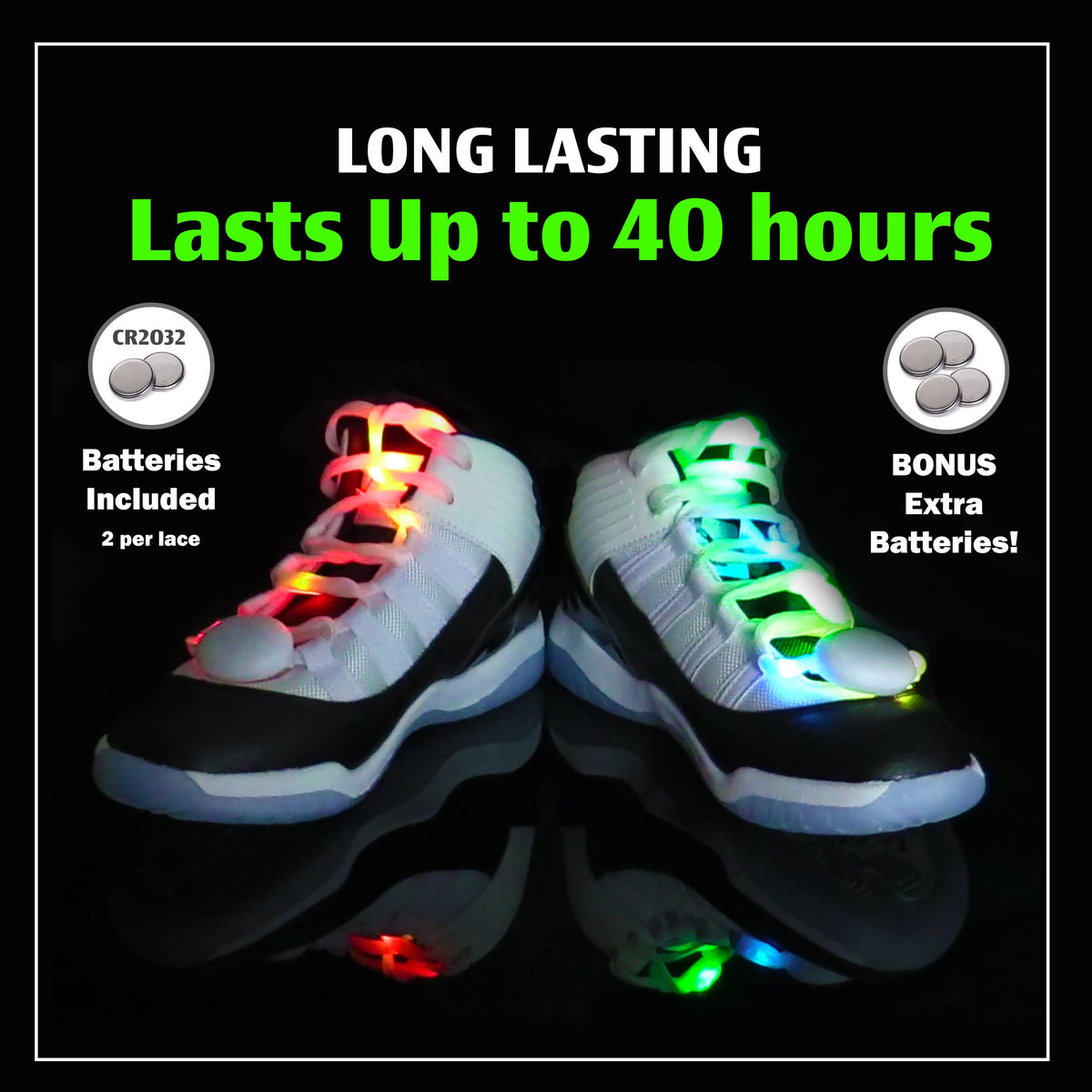7-Color LED Strobe Shoe Laces for Sneakers & Skates, 45 Inches