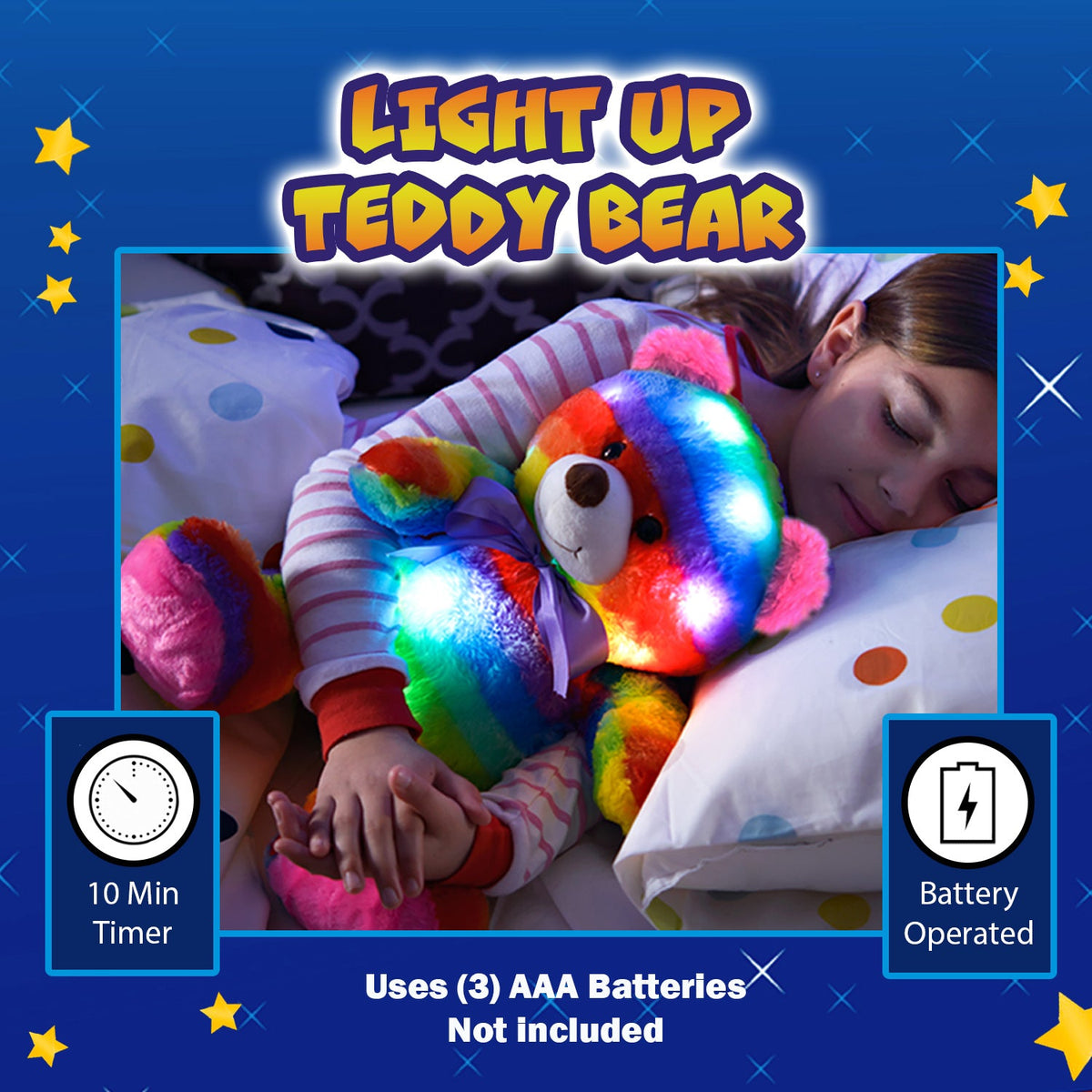 Rainbow Lites LED Glow Teddy Bear Plush, 2-Pack, 16-Inch