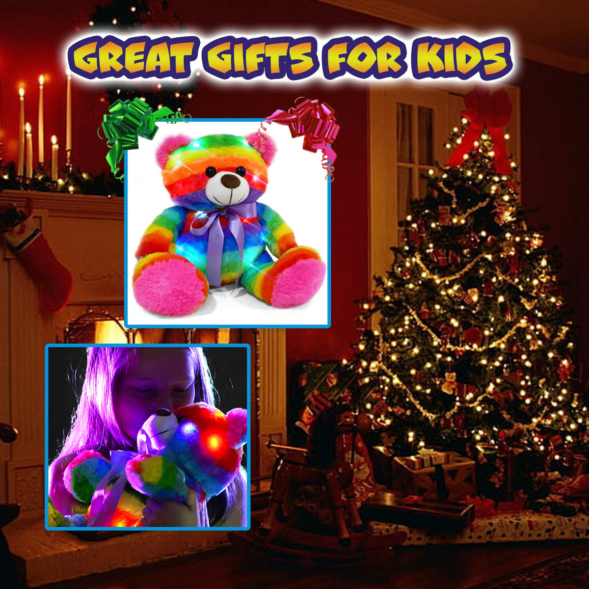 Rainbow Lites LED Glow Teddy Bear Plush, 2-Pack, 16-Inch