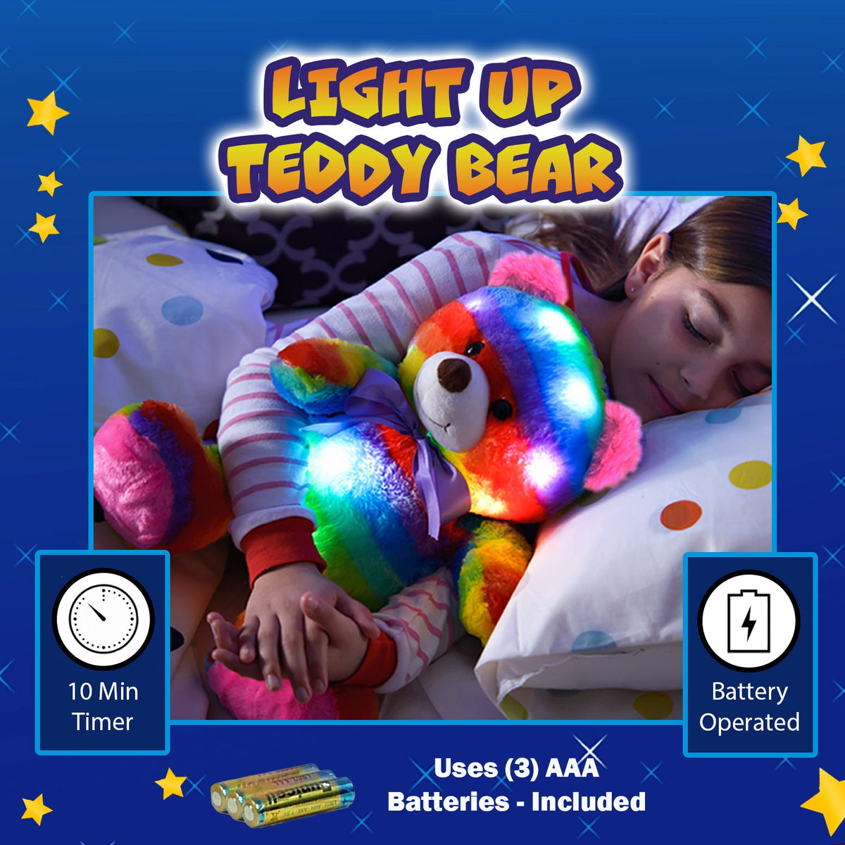 Rainbow Lites LED Glow Teddy Bear Plush Night-Light, 16-Inch
