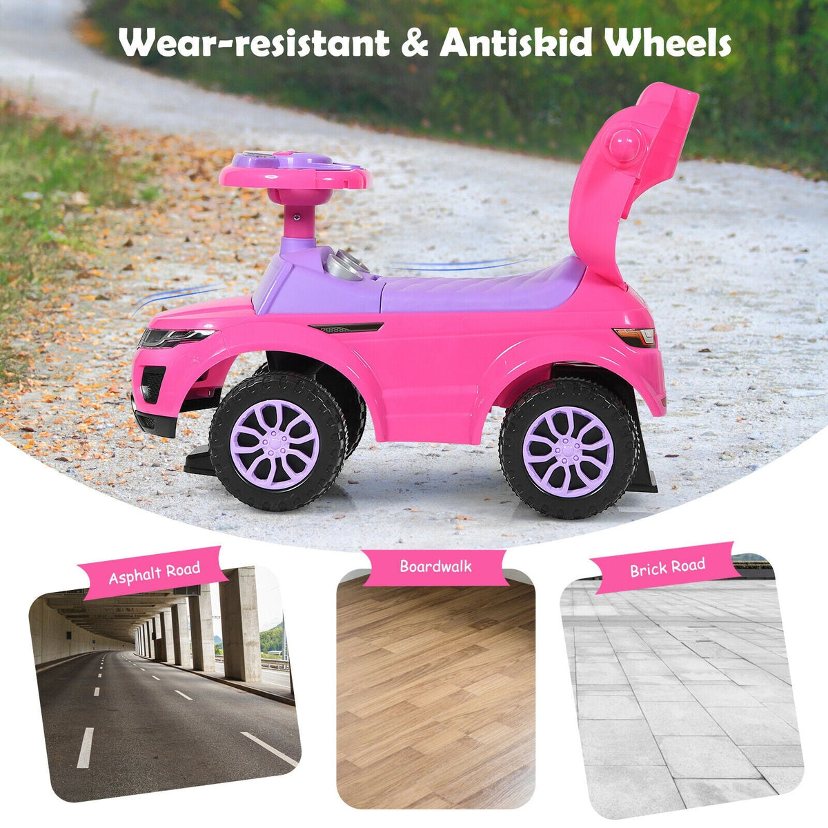 3 in 1 Ride on Push Car Toddler Stroller Sliding Car with Music-Pink