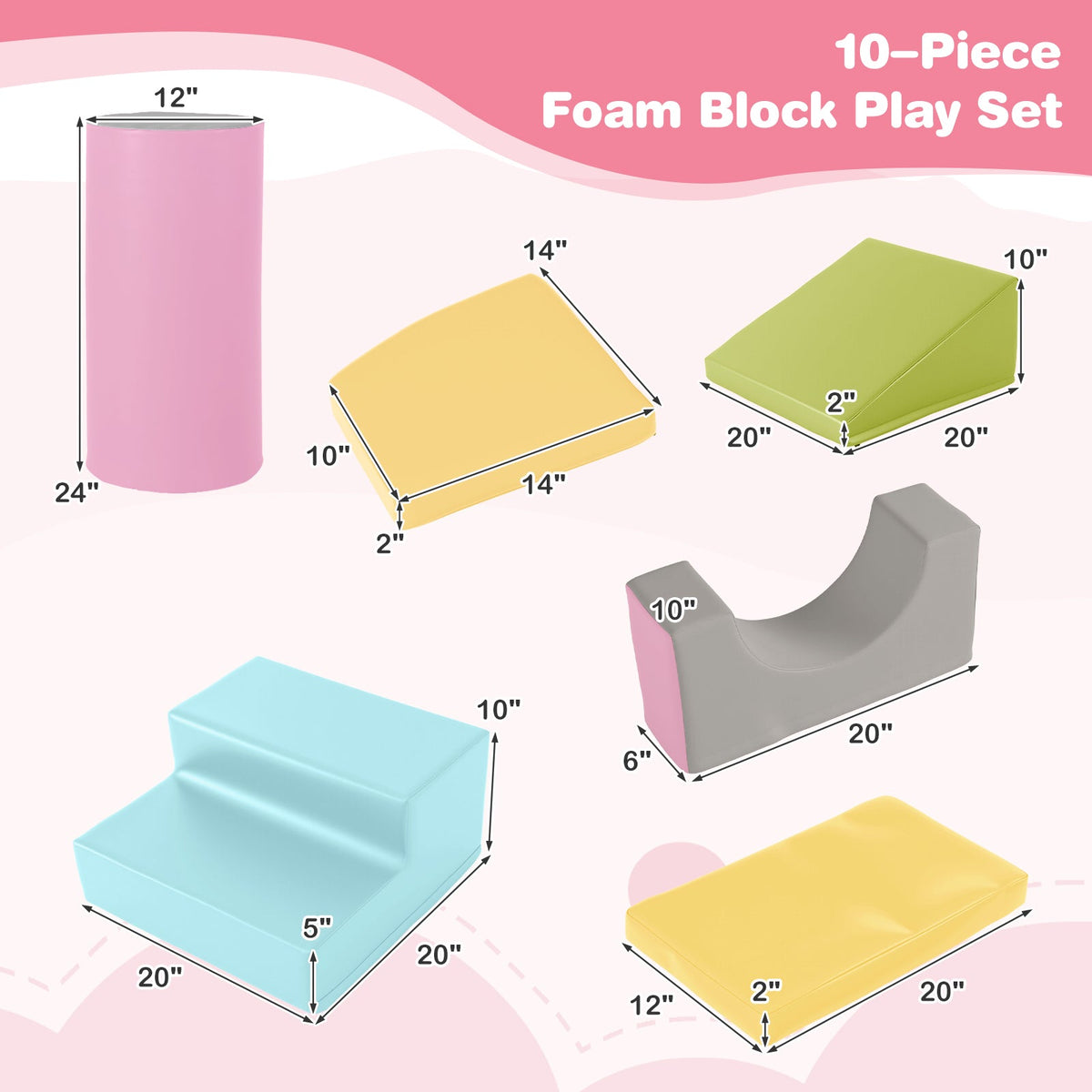 Rainbow Tumble Foam Blocks — 10 Pieces