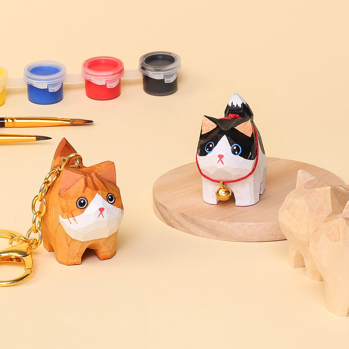 Hand-Carved Cat Painting Kit – Paint Two Cats, Create a Keychain by Kitsville, image 1 of 11