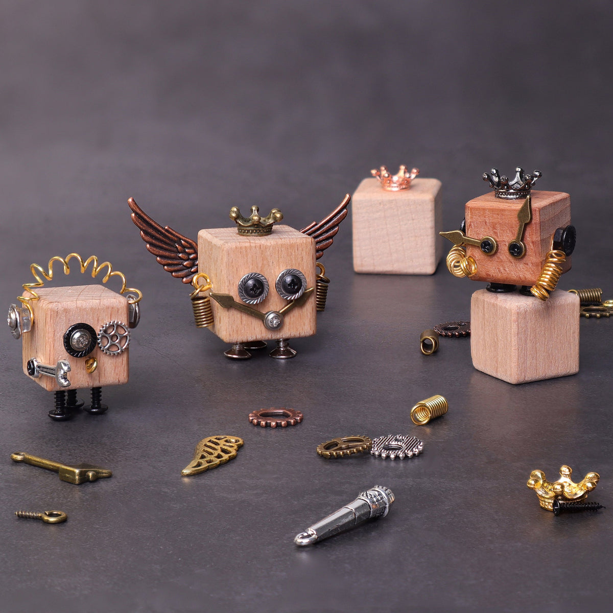 DIY Timberbot Kit – Build 2 Wooden Robots, Make Keychains & Necklace by Kitsville, image 1 of 11