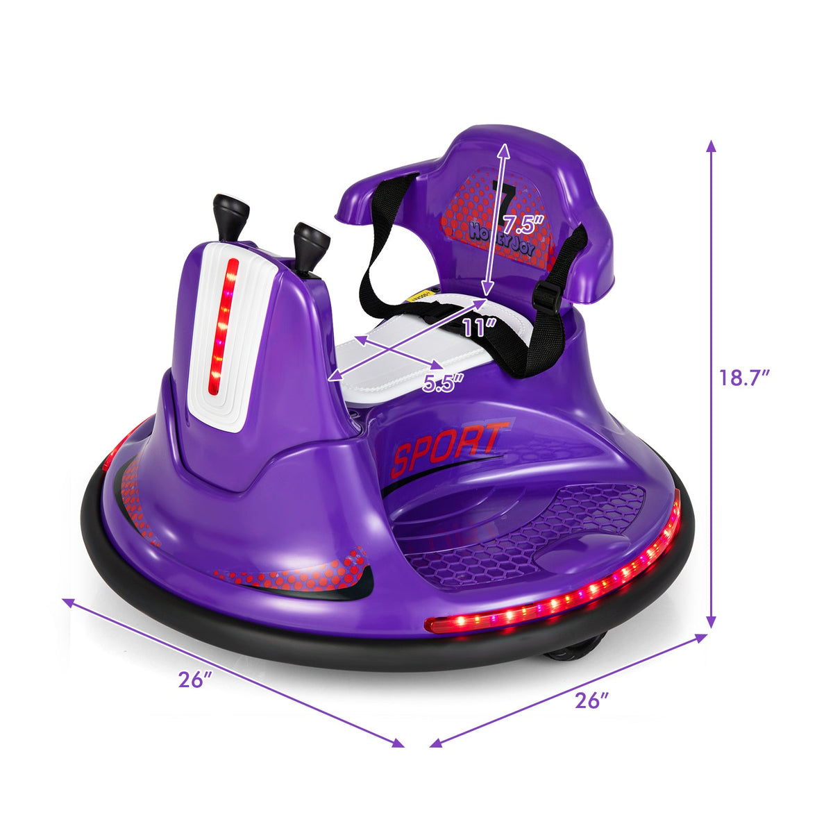 12V Kids Ride On Bumper Car with Remote Control Lights and Music-Purple