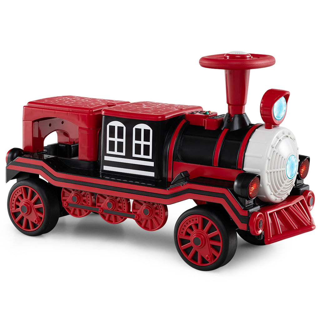 12V 2-Seater Ride on Toy with Train Whistle and Removable Chair-Red