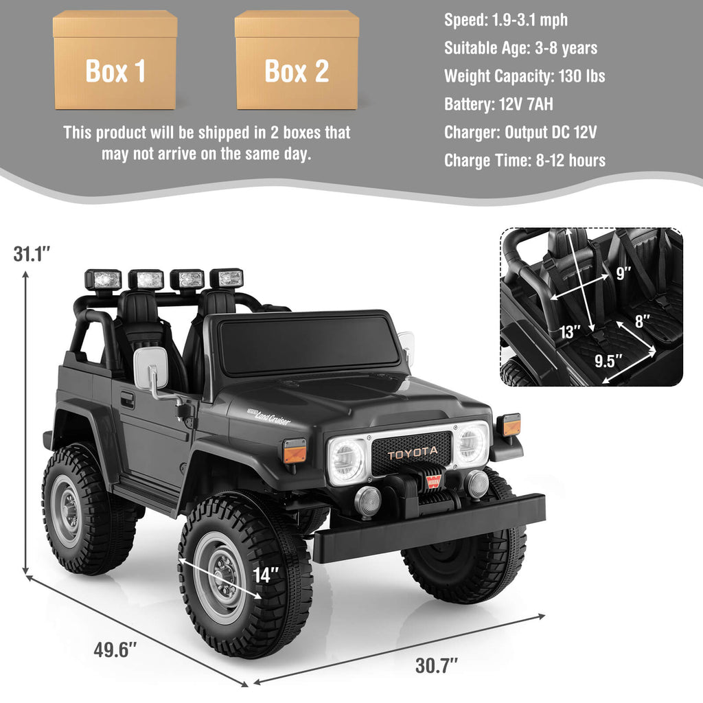 12V Toyota FJ40 2-Seat Ride-On with Remote — Black