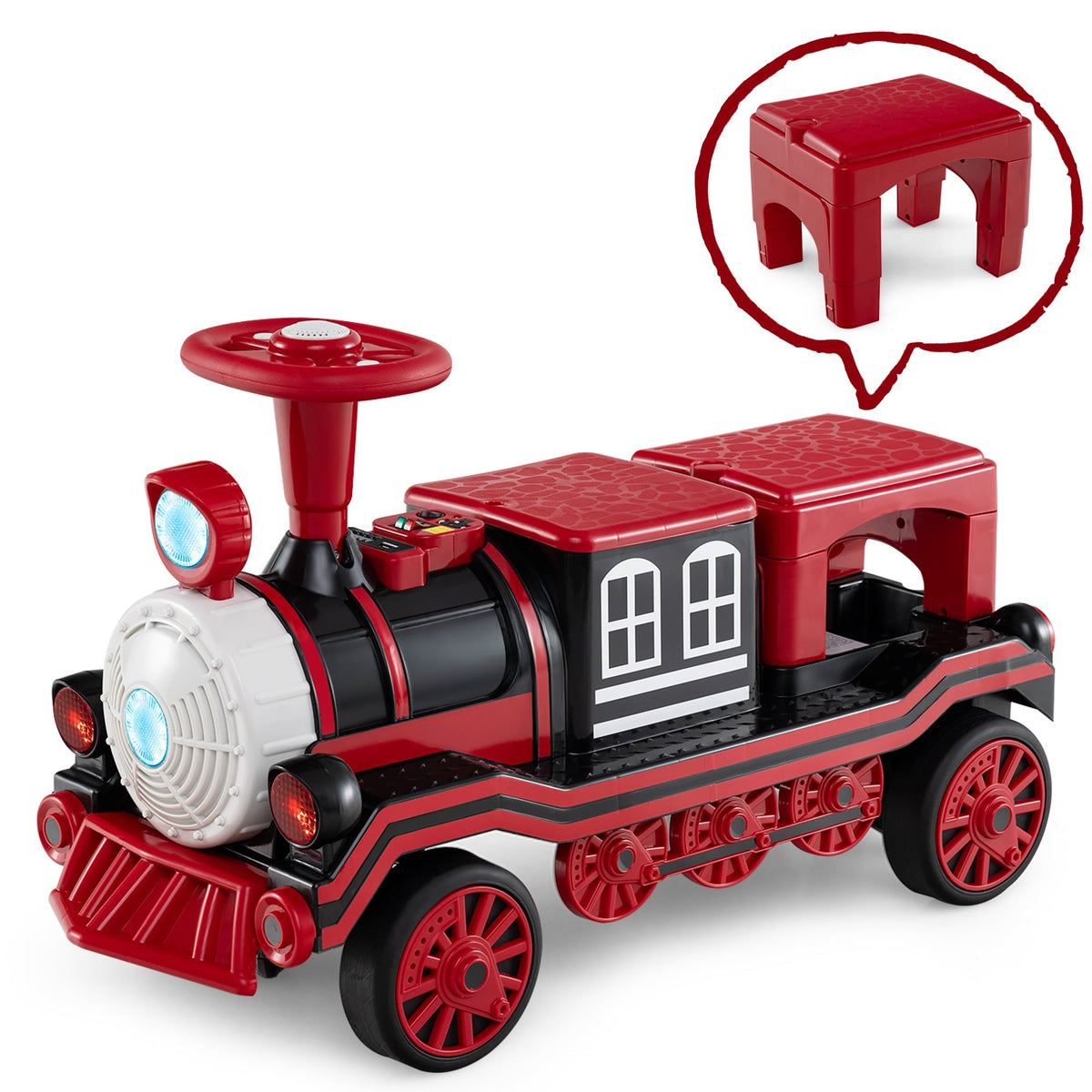 12V 2-Seater Ride on Toy with Train Whistle and Removable Chair-Red