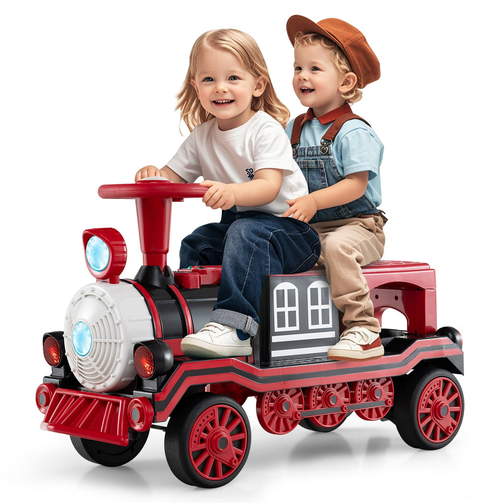 12V 2-Seater Ride on Toy with Train Whistle and Removable Chair-Red