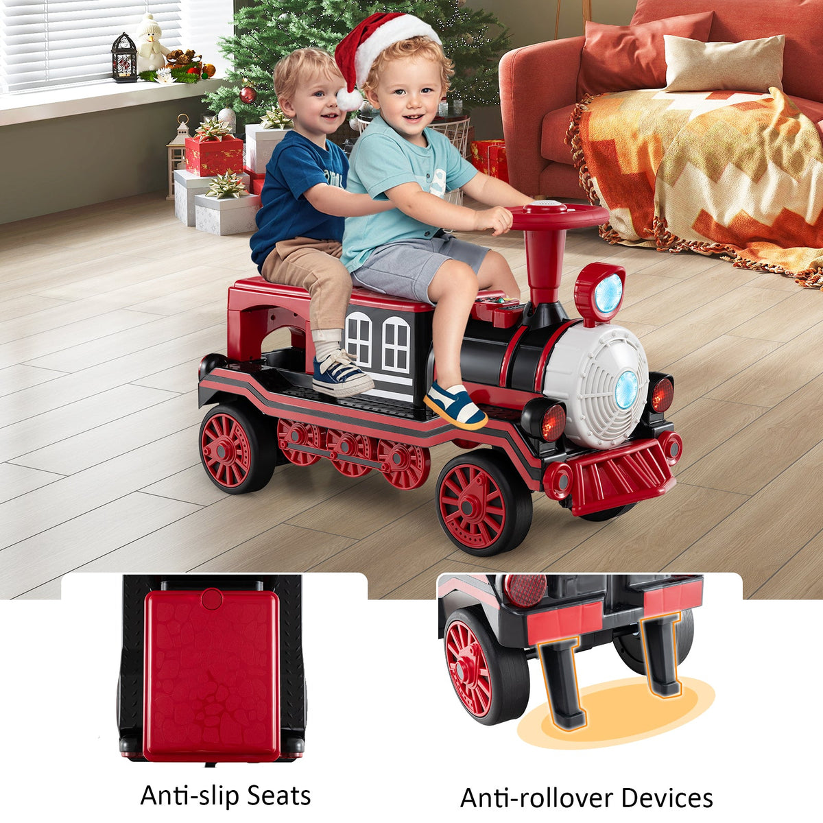 12V 2-Seater Ride on Toy with Train Whistle and Removable Chair-Red