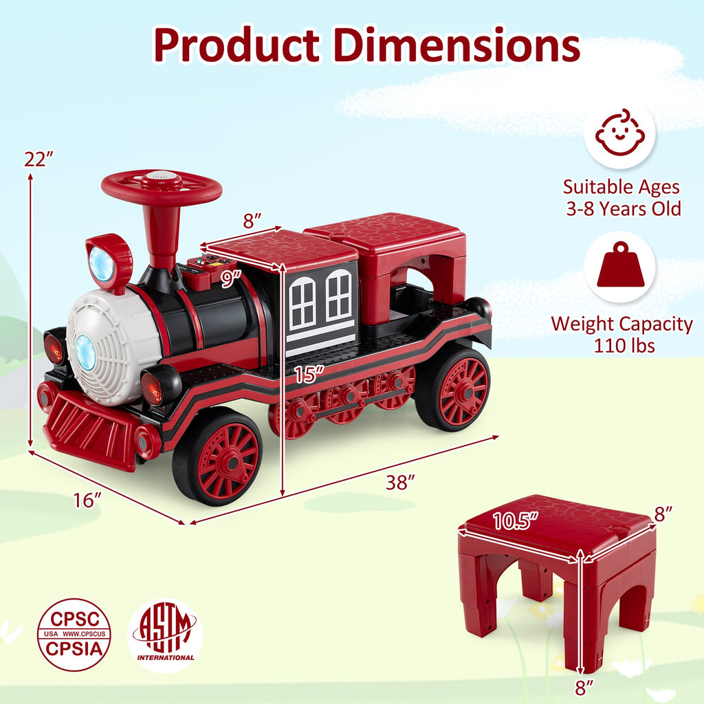12V 2-Seater Ride on Toy with Train Whistle and Removable Chair-Red