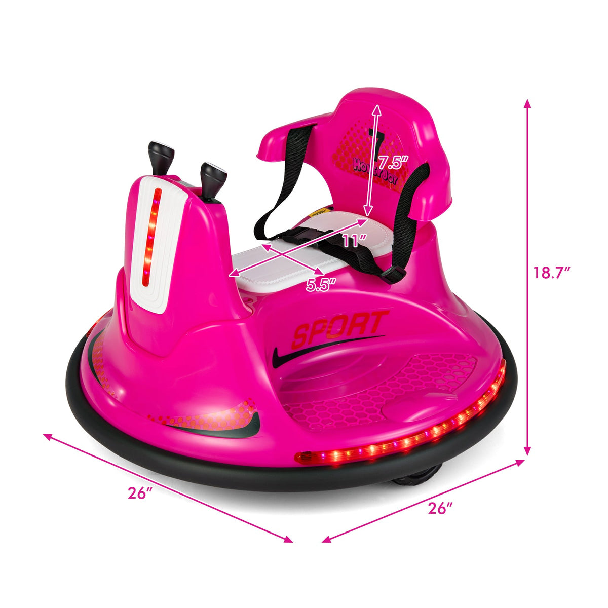 12V Kids Ride On Bumper Car with Remote Control Lights and Music-Pink