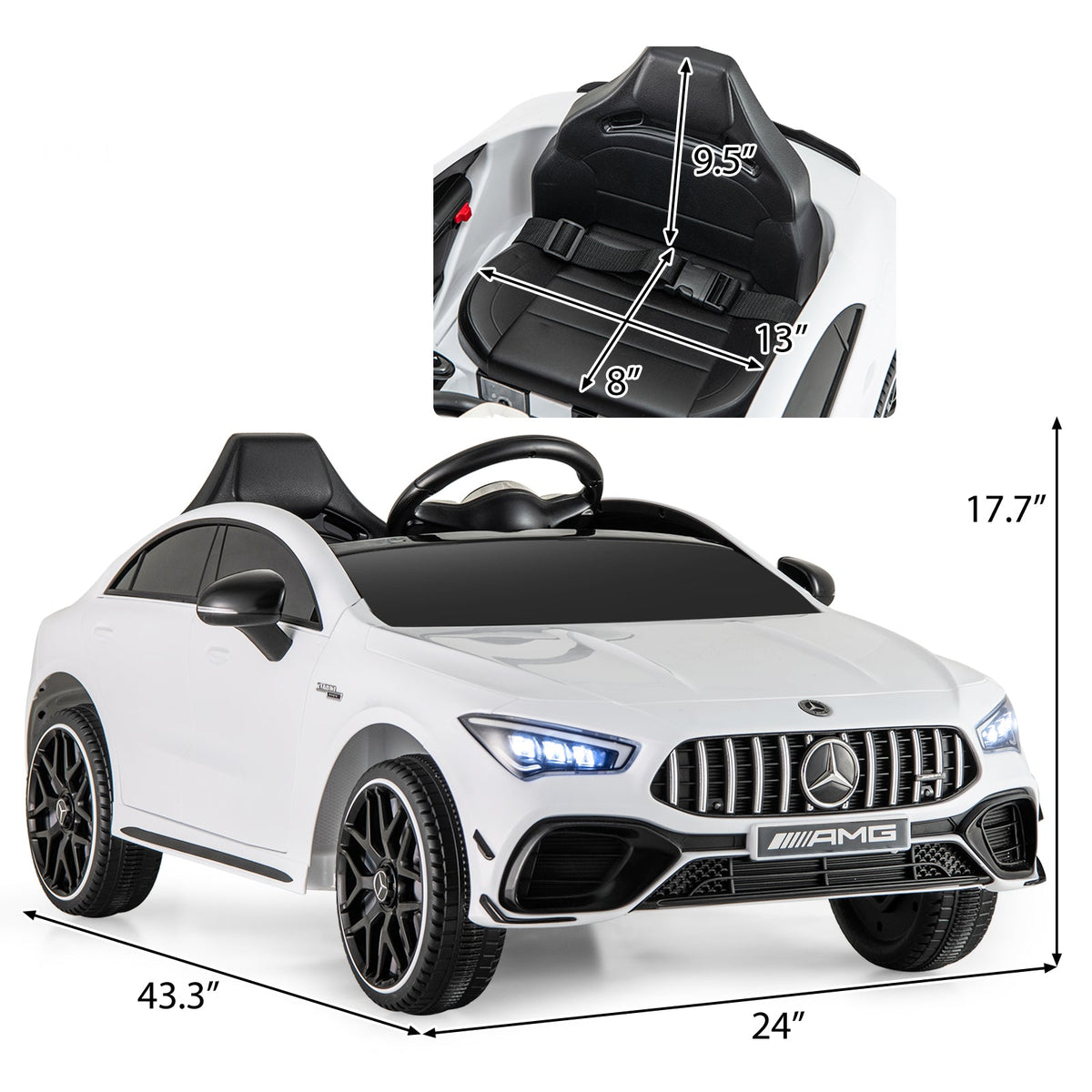 12V Kids Ride on Car Mercedes-Benz AMG CLA 45 with Remote-White