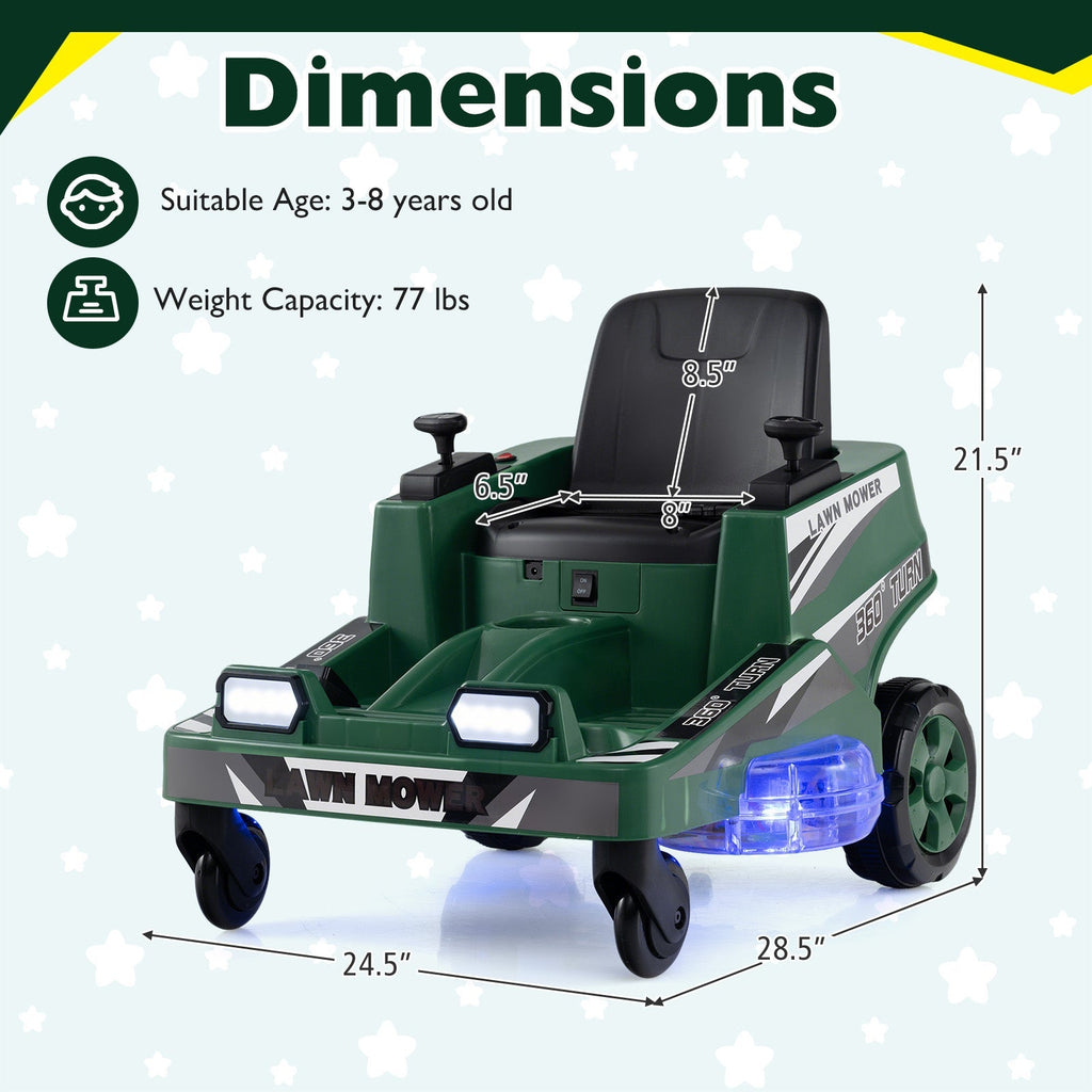 12V Ride on Lawn Mower for Kids with Dual Control Sticks and LED Lights