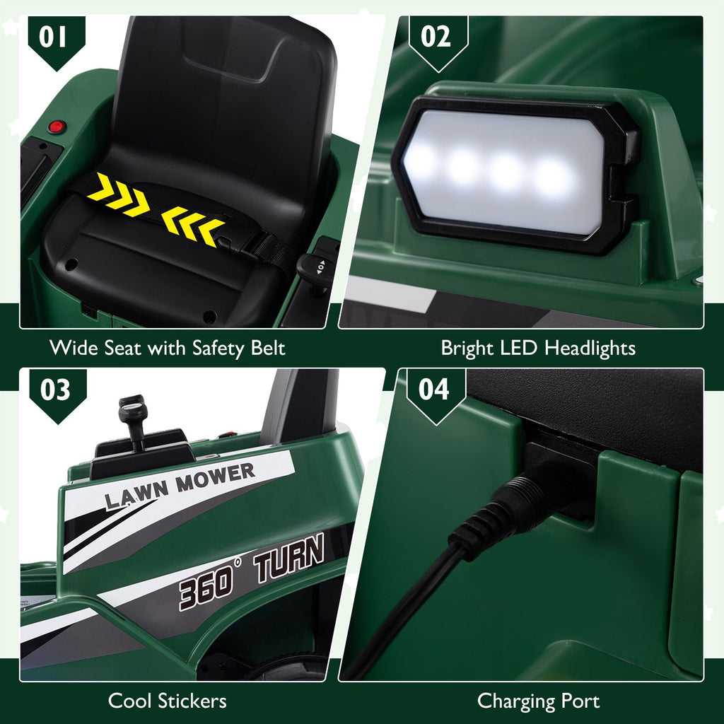 12V Ride on Lawn Mower for Kids with Dual Control Sticks and LED Lights