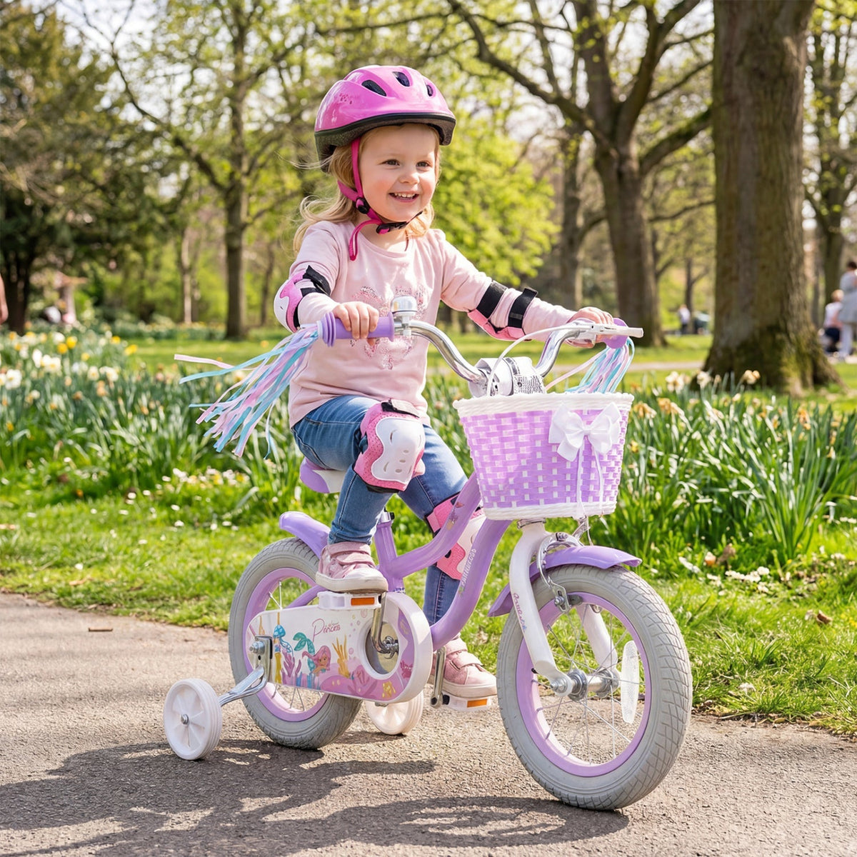 Purple Petal Kids Bike with Basket