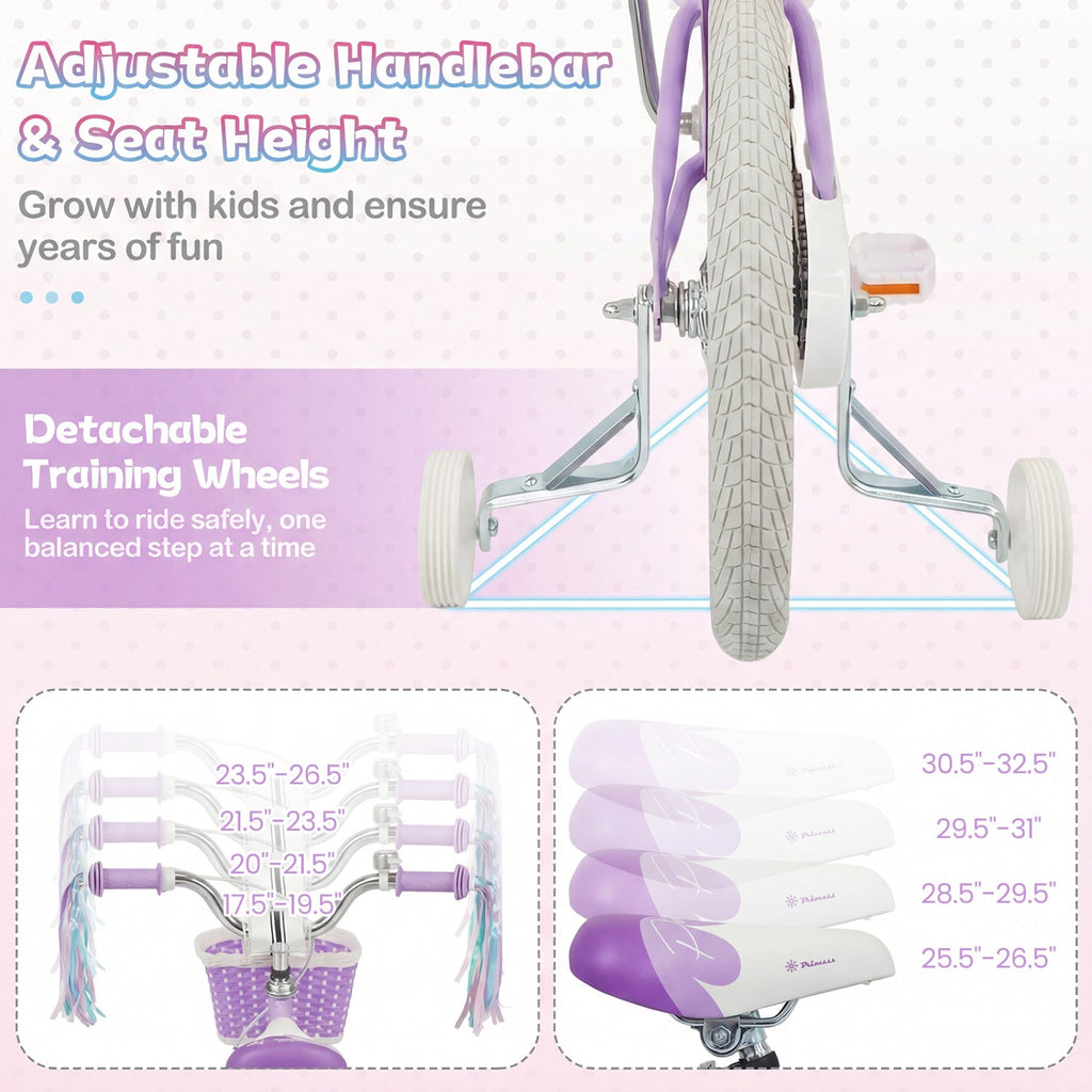 Purple Petal Kids Bike with Basket