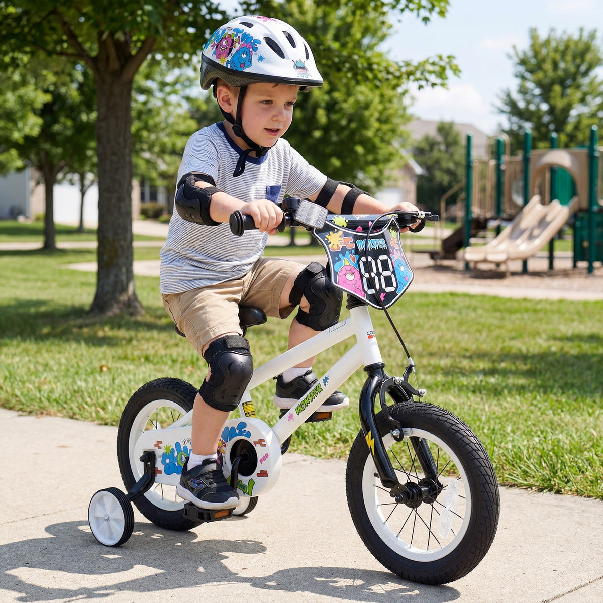 Little Explorer White Bike with Training Wheels