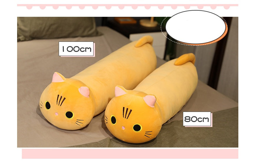 The long cartoon cat plush pillow in playful arrangement