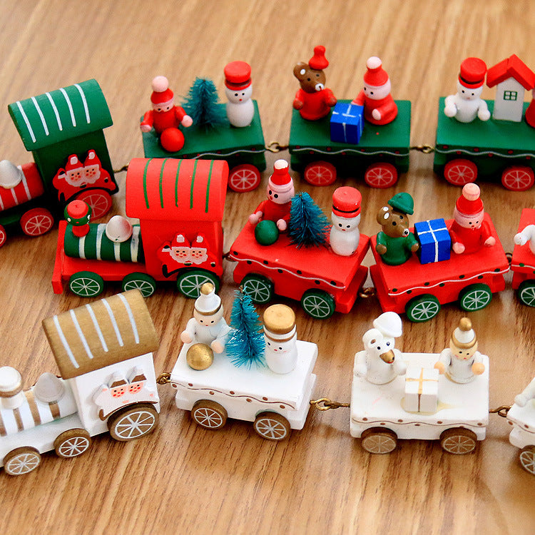 The mini wooden train toy set shown in detail