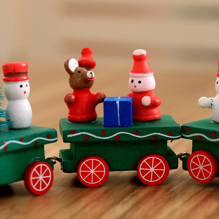 Side view of the mini wooden train toy set
