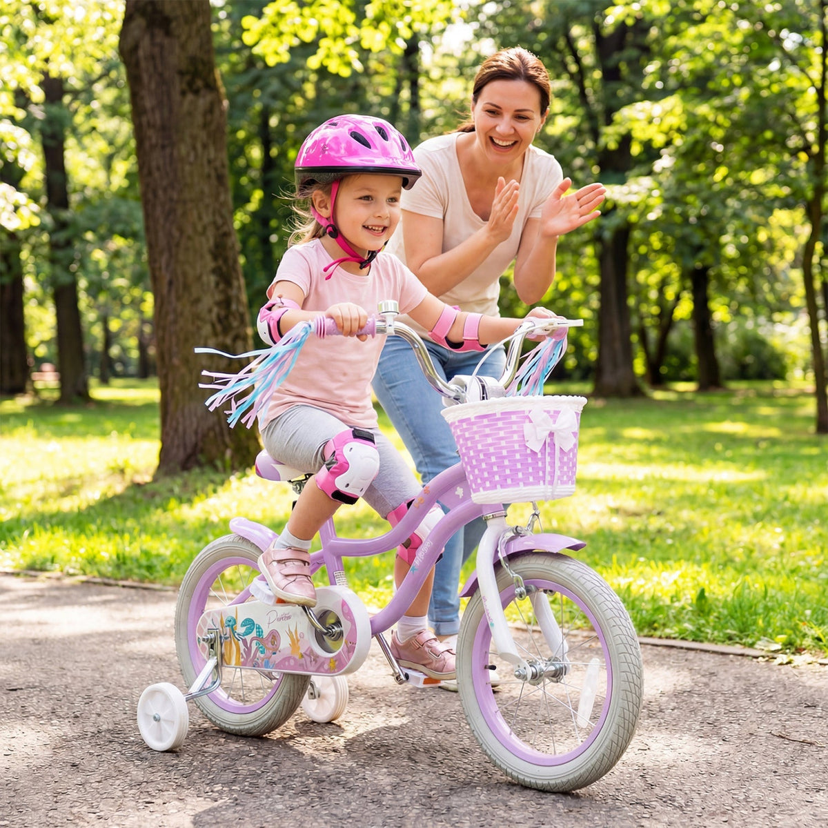 Purple Petal Kids Bike with Basket