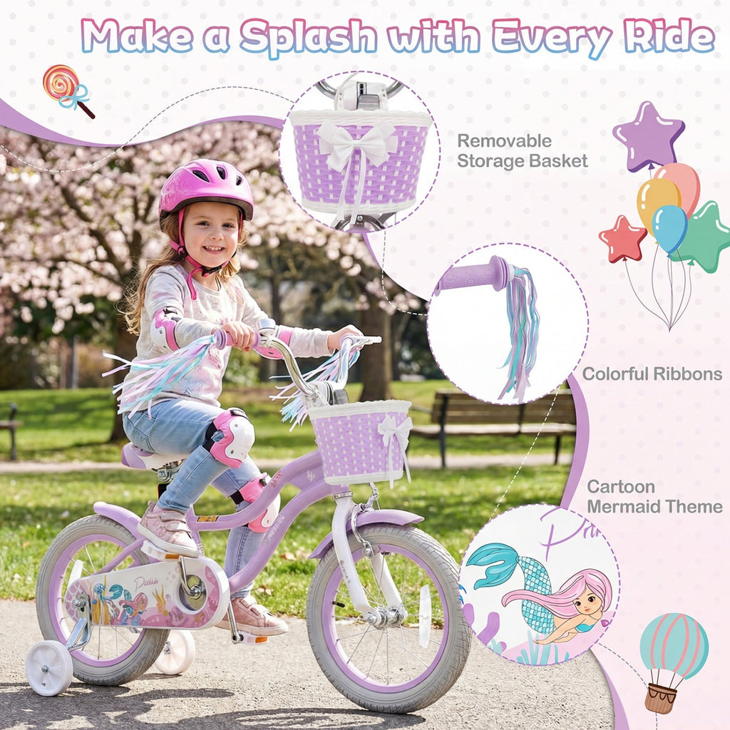 Purple Petal Kids Bike with Basket