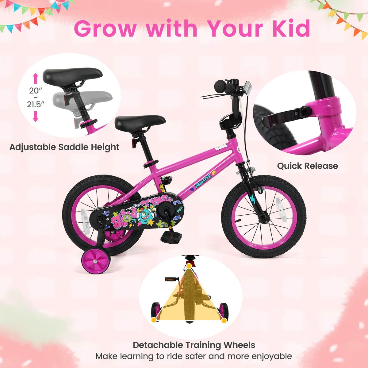 Little Explorer Pink Bike with Training Wheels