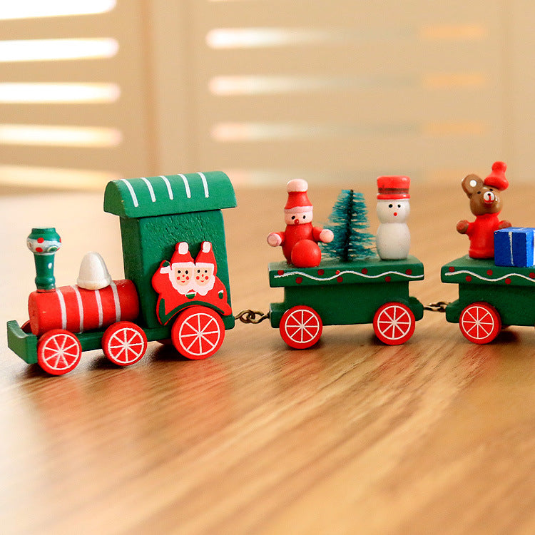 The mini wooden train toy set in playful arrangement