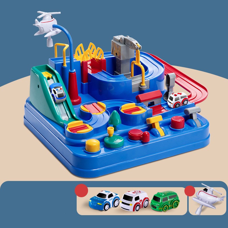 The parking lot car track playset in playful arrangement