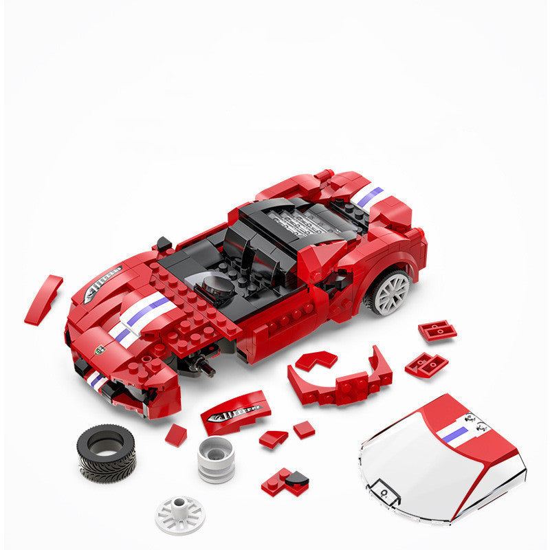 Close-up view of the building block remote control sports car