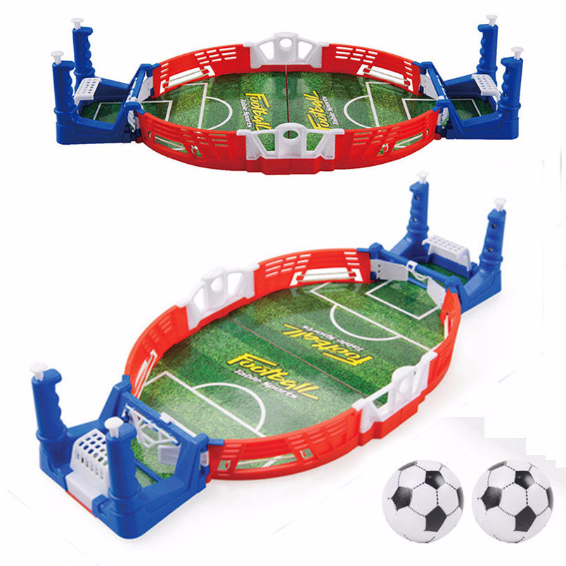 Red and blue goal ends of the tabletop football game