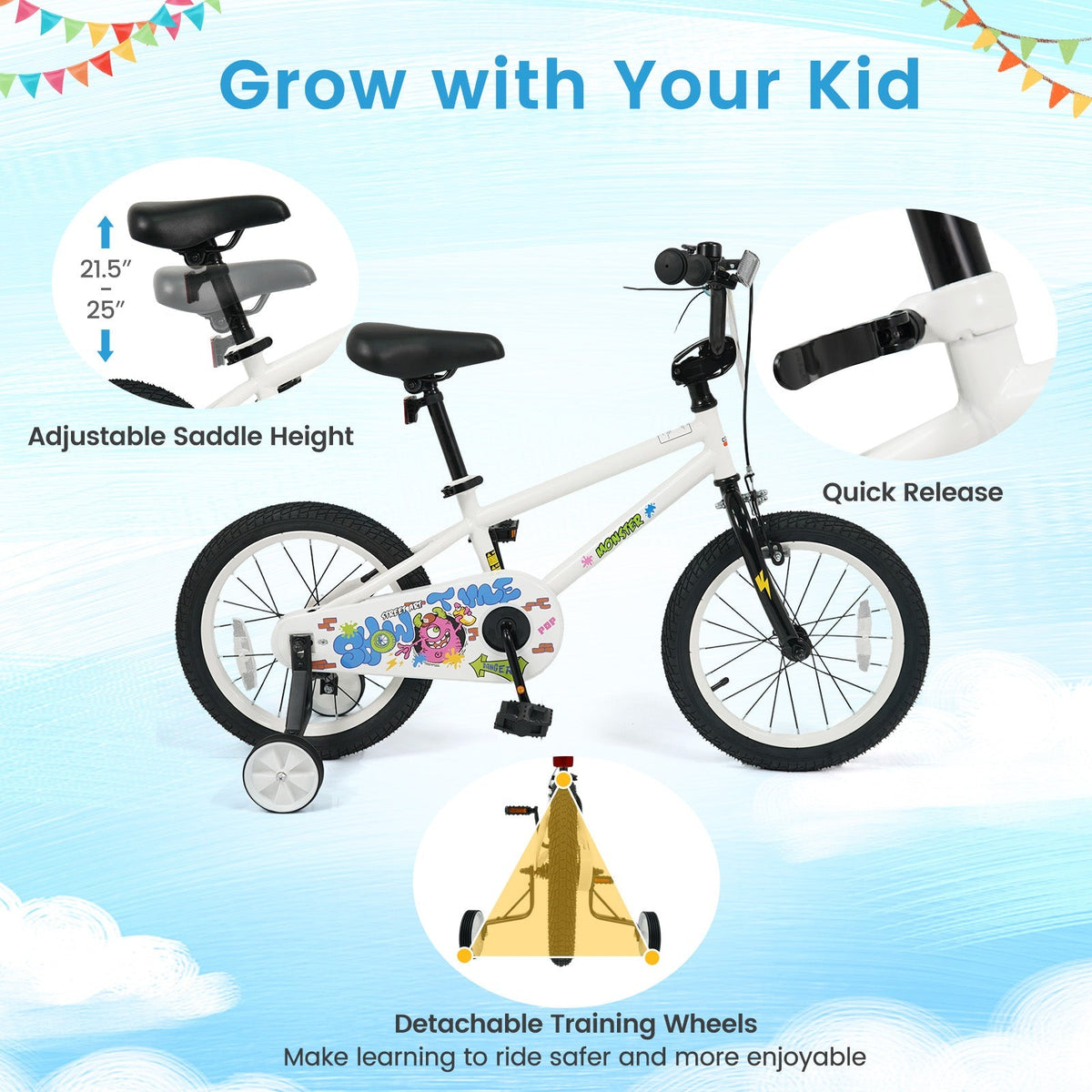 Little Explorer White Bike with Training Wheels