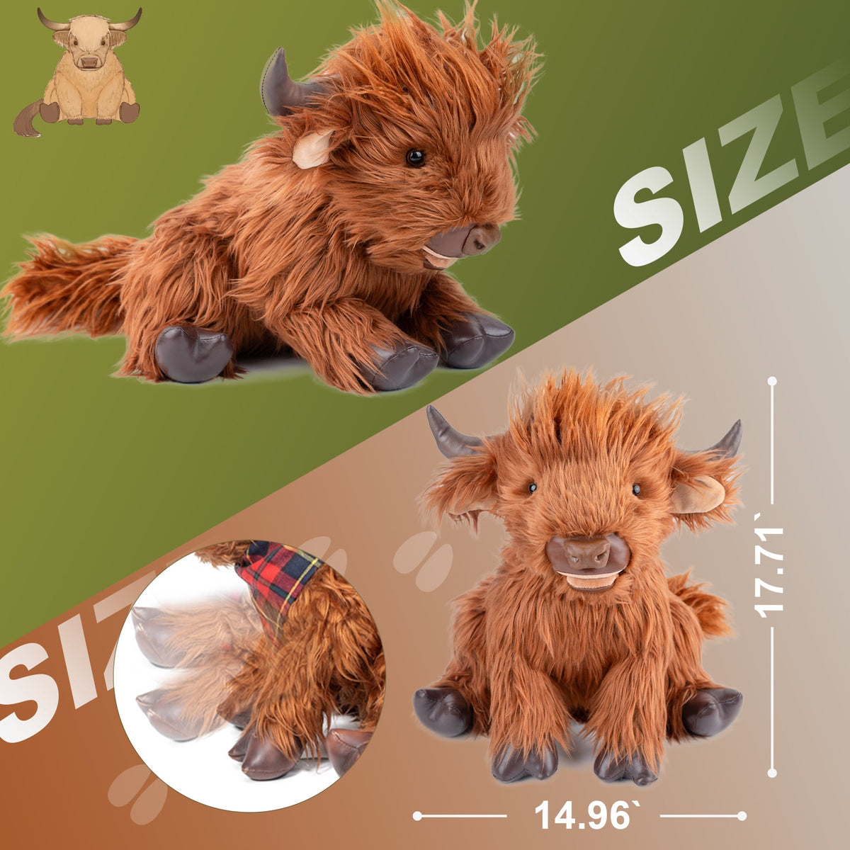 17.7 Inches Highland Cow Plush Handmade Collectable– Weighted Toy for Kids & Adults — product photo 3 of 10