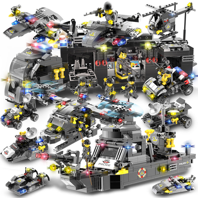 The military aircraft carrier building blocks in playful arrangement