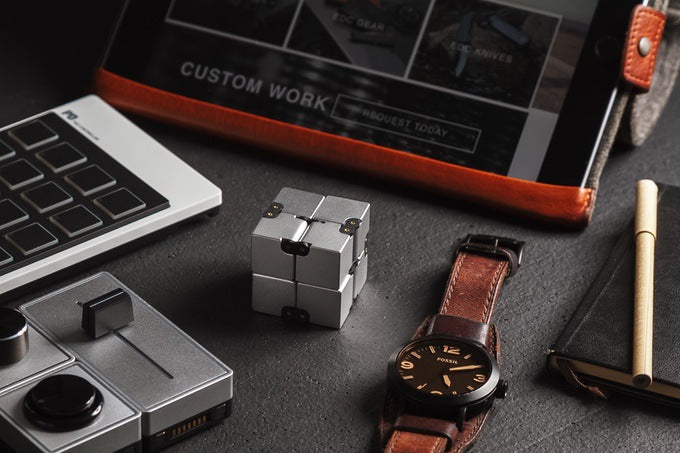 The alloy infinity cube fidget toy shown in detail